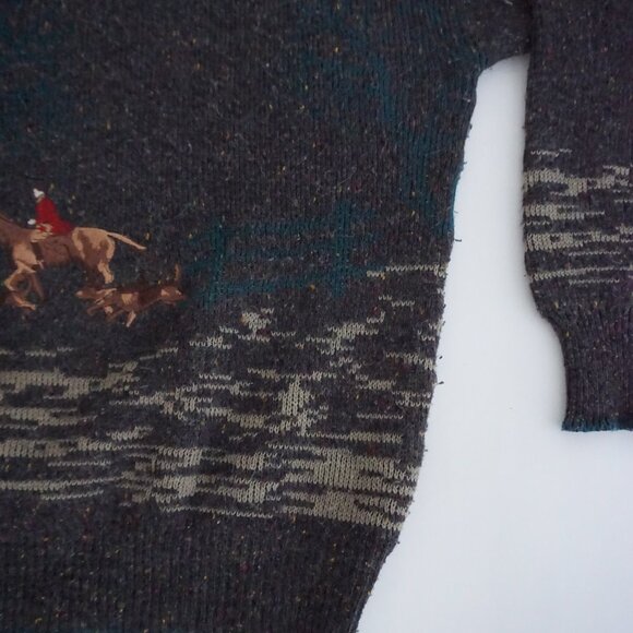 Vintage Cricketeer Grey Wool Blend Equestrian Scene Sweater Old Money Retro M - Picture 7 of 9